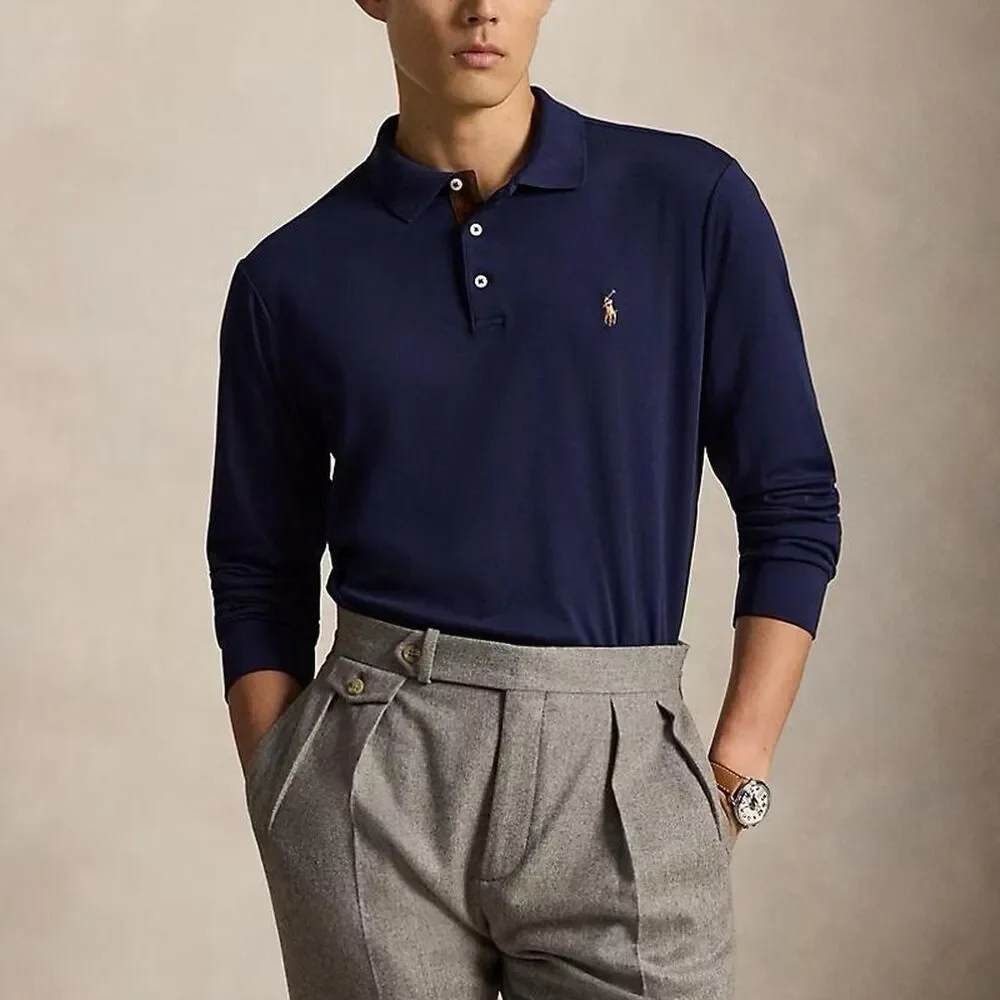 Ralph Lauren Polo Navy Blue long sleeve shirt - Medium Soft Cotton Old Money